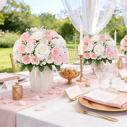 2 Bouquets Peonies Artificial Flowers, Mixed Pink Fake Flowers