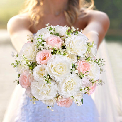 2 Bouquets Peonies Artificial Flowers, Mixed Pink Fake Flowers