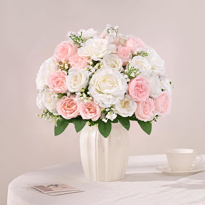 2 Bouquets Peonies Artificial Flowers, Mixed Pink Fake Flowers