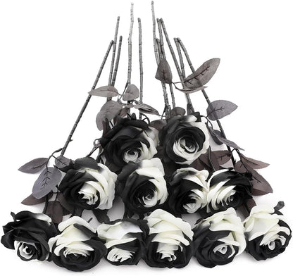 12 pcs Artificial Red Roses Flowers Long Stem Fake Silk Rose for Home Wendding Decorations(Red)
