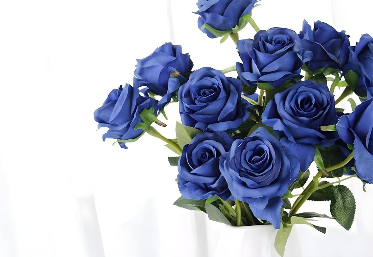 12 pcs Artificial Red Roses Flowers Long Stem Fake Silk Rose for Home Wendding Decorations(Red)
