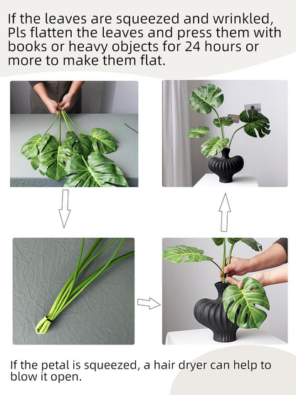 5pcs Artificial Monstera Leaves with Long Stem for Vase - Fake Tropical Plants Palm Leaves Realistic Turtle Leaves for Birthday Party Wedding Room Decor