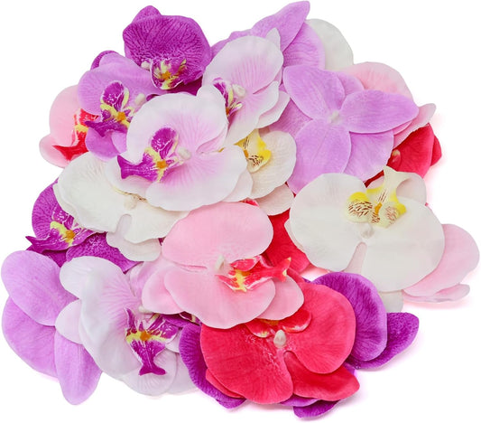 24PCS Fabric Butterfly Orchid Flower Heads Artificial Fake Flowers Heads for Crafts Home Wedding Decoration - 6 Colors