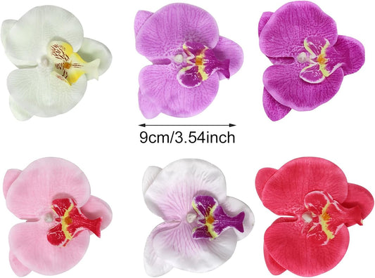 24PCS Fabric Butterfly Orchid Flower Heads Artificial Fake Flowers Heads for Crafts Home Wedding Decoration - 6 Colors