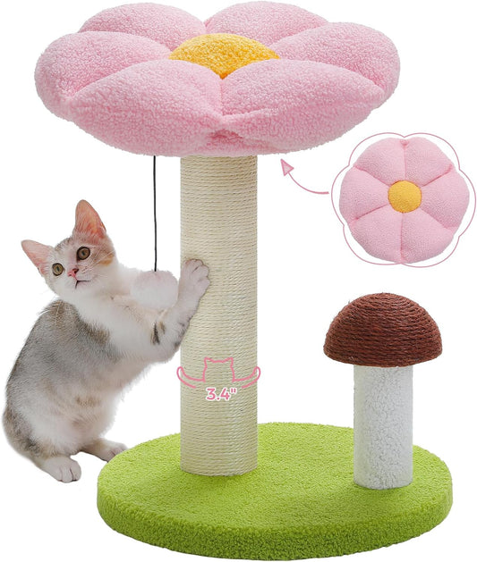Mushroom Cat Scratcher with Flower Cat Bed, Post for Kittens, Pink