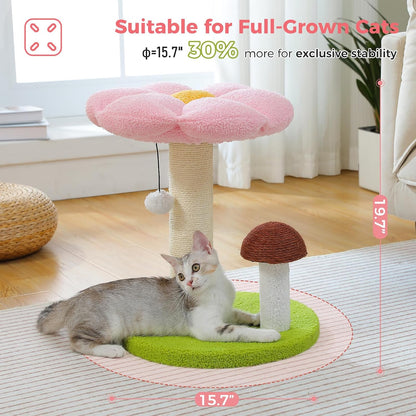Mushroom Cat Scratcher with Flower Cat Bed, Post for Kittens, Pink