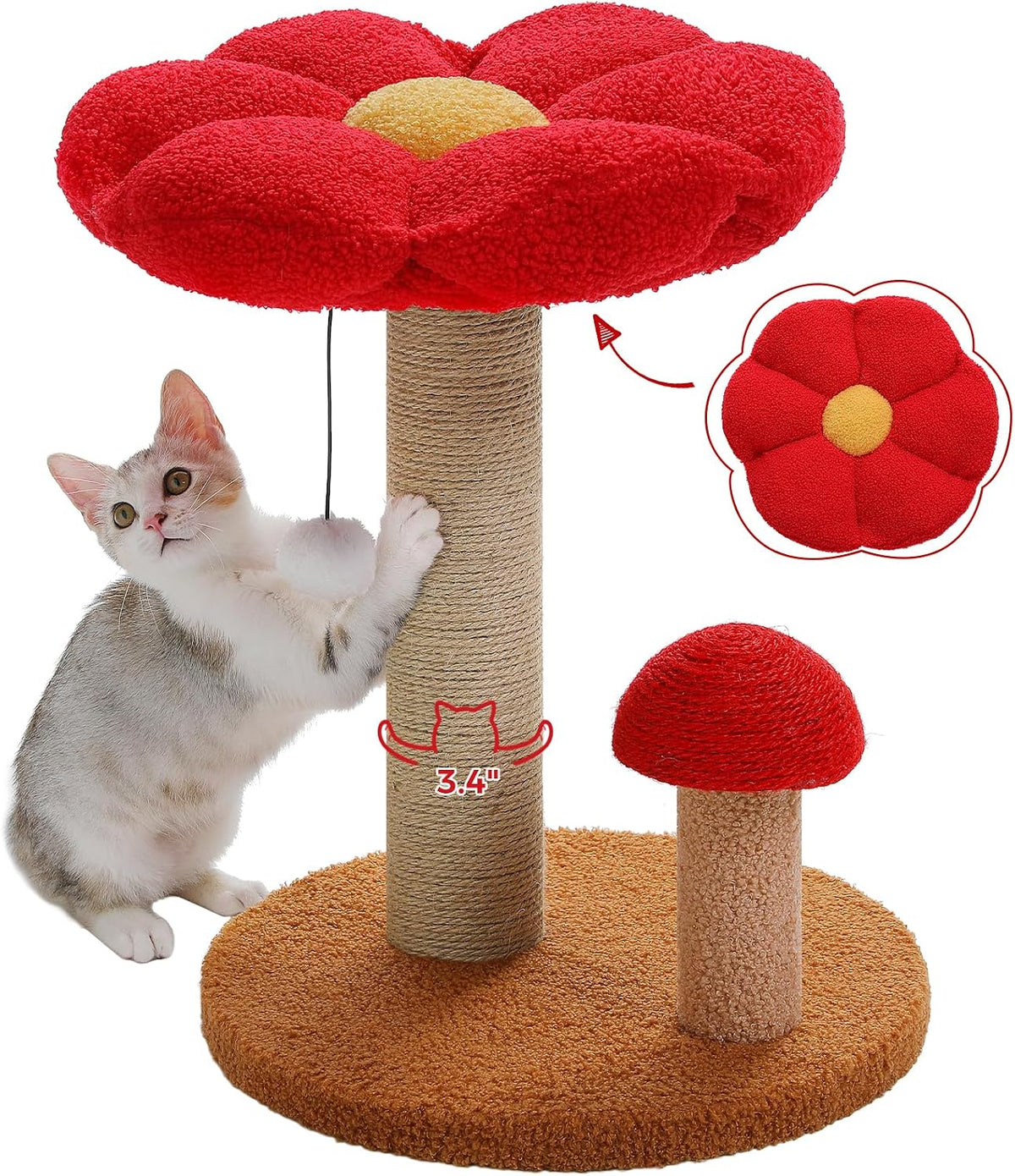 Mushroom Cat Scratcher with Flower Cat Bed, Post for Kittens, Pink