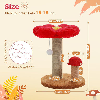 Mushroom Cat Scratcher with Flower Cat Bed, Post for Kittens, Pink