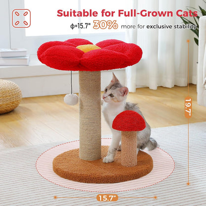 Mushroom Cat Scratcher with Flower Cat Bed, Post for Kittens, Pink