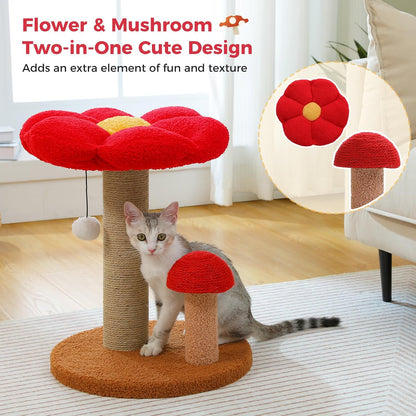 Mushroom Cat Scratcher with Flower Cat Bed, Post for Kittens, Pink