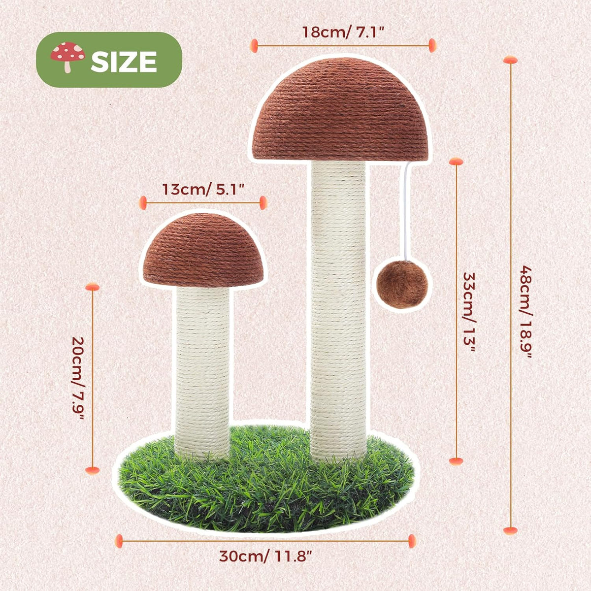 Mushroom Cat Scratcher with Flower Cat Bed, Post for Kittens, Pink