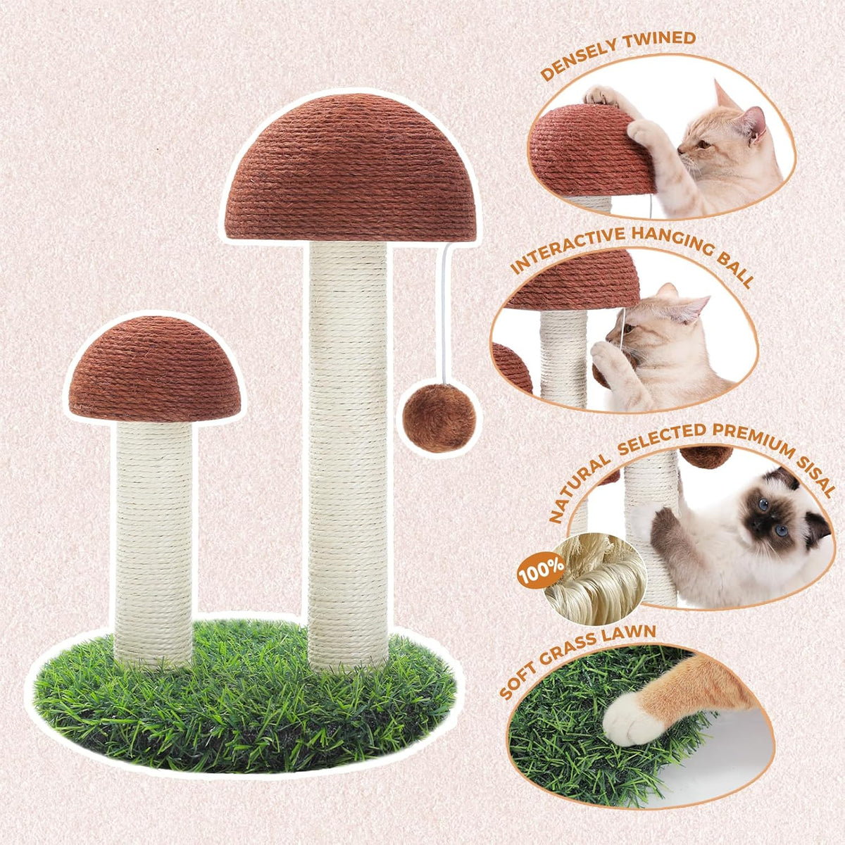 Mushroom Cat Scratcher with Flower Cat Bed, Post for Kittens, Pink