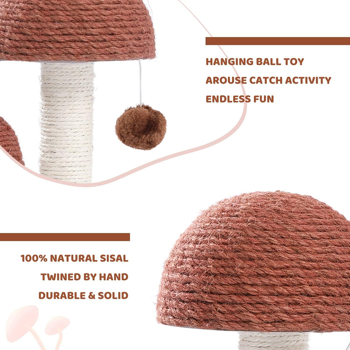 Mushroom Cat Scratcher with Flower Cat Bed, Post for Kittens, Pink