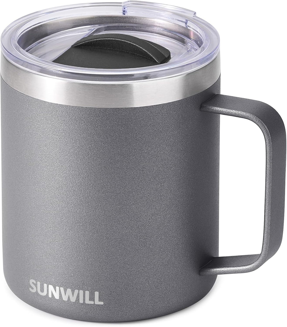 Insulated Coffee Mug with Lid, Travel Tumbler with Handle, 14 oz Stainless Steel Cup for Camping, Office, Home, Powder Coated Yellow
