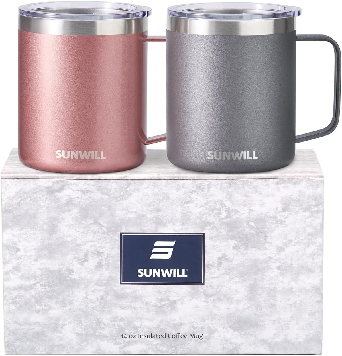 Insulated Coffee Mug with Lid, Travel Tumbler with Handle, 14 oz Stainless Steel Cup for Camping, Office, Home, Powder Coated Yellow