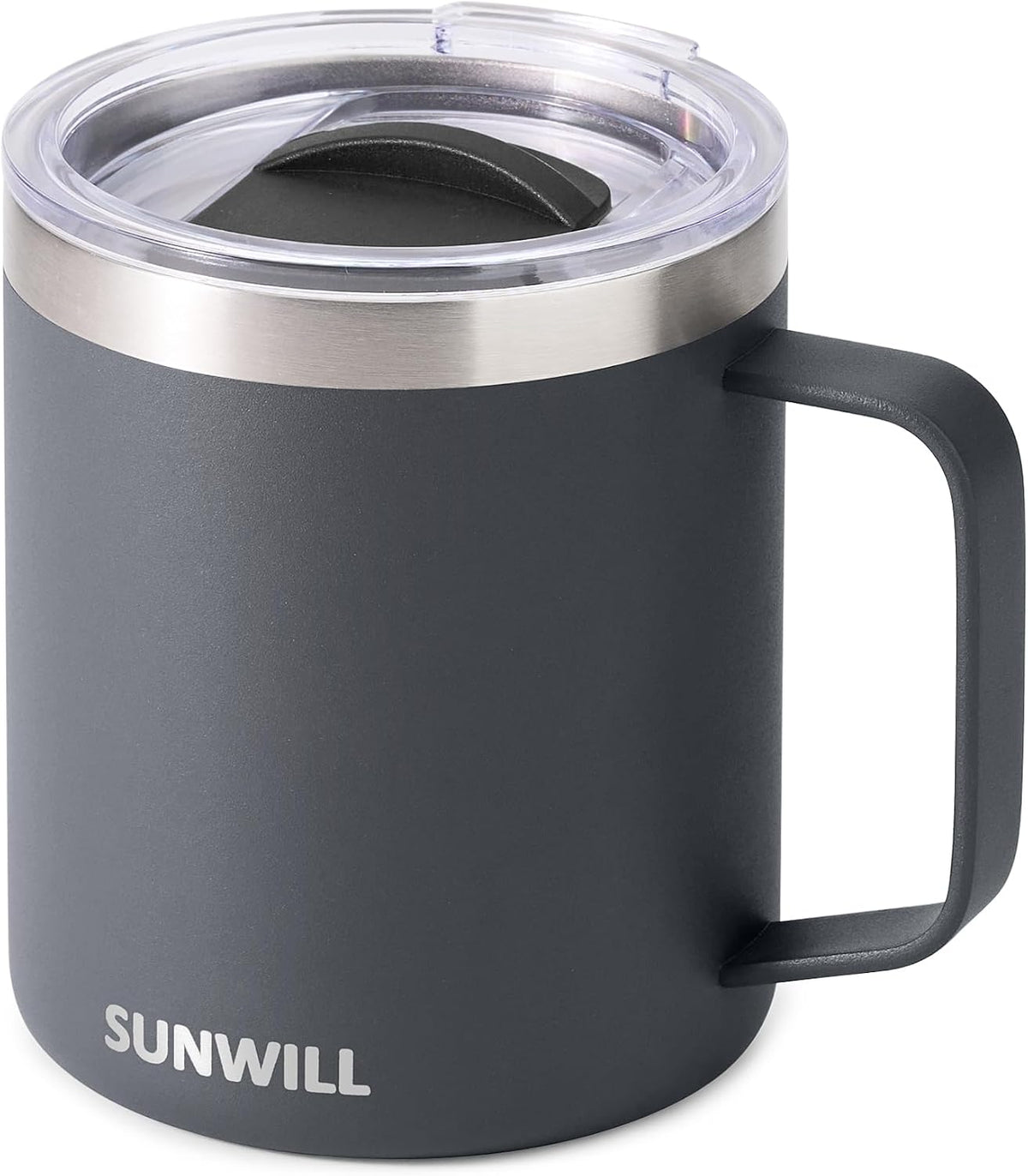 Insulated Coffee Mug with Lid, Travel Tumbler with Handle, 14 oz Stainless Steel Cup for Camping, Office, Home, Powder Coated Yellow