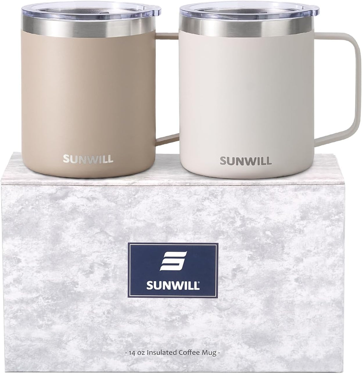 Insulated Coffee Mug with Lid, Travel Tumbler with Handle, 14 oz Stainless Steel Cup for Camping, Office, Home, Powder Coated Yellow