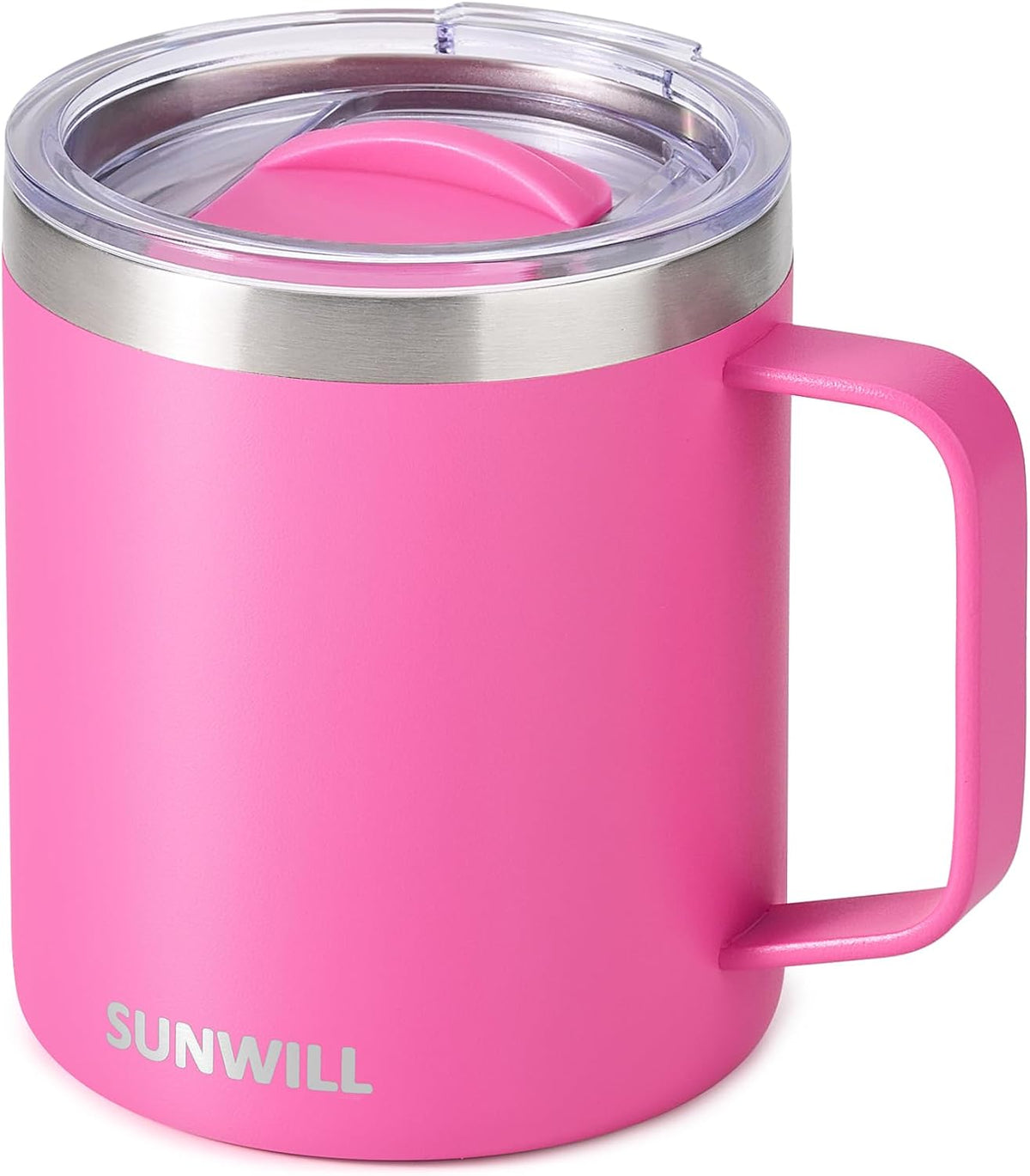Insulated Coffee Mug with Lid, Travel Tumbler with Handle, 14 oz Stainless Steel Cup for Camping, Office, Home, Powder Coated Yellow