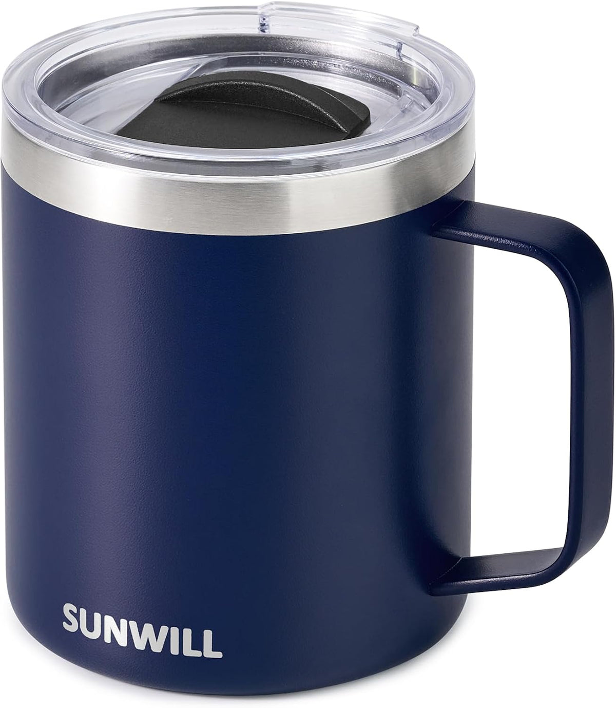 Insulated Coffee Mug with Lid, Travel Tumbler with Handle, 14 oz Stainless Steel Cup for Camping, Office, Home, Powder Coated Yellow
