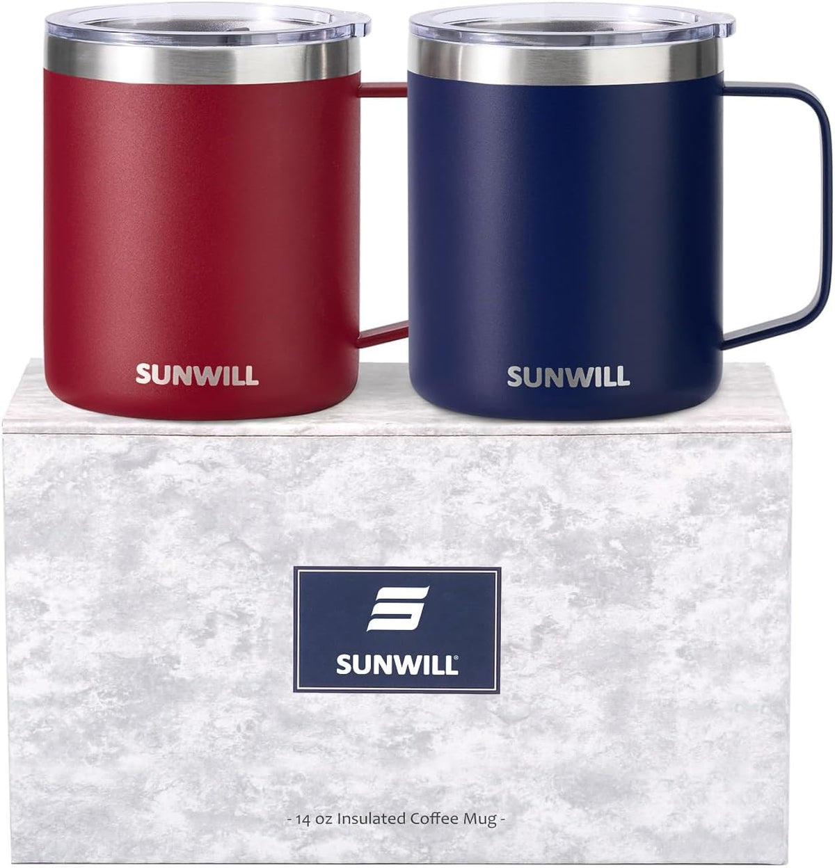 Insulated Coffee Mug with Lid, Travel Tumbler with Handle, 14 oz Stainless Steel Cup for Camping, Office, Home, Powder Coated Yellow