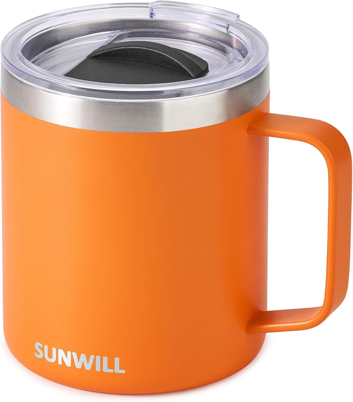 Insulated Coffee Mug with Lid, Travel Tumbler with Handle, 14 oz Stainless Steel Cup for Camping, Office, Home, Powder Coated Yellow