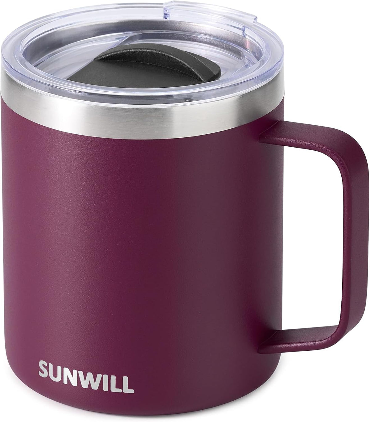 Insulated Coffee Mug with Lid, Travel Tumbler with Handle, 14 oz Stainless Steel Cup for Camping, Office, Home, Powder Coated Yellow