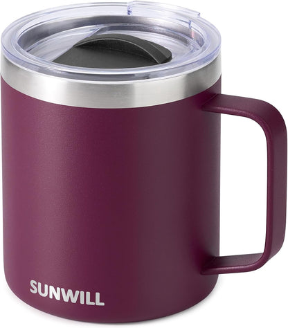 Insulated Coffee Mug with Lid, Travel Tumbler with Handle, 14 oz Stainless Steel Cup for Camping, Office, Home, Powder Coated Yellow