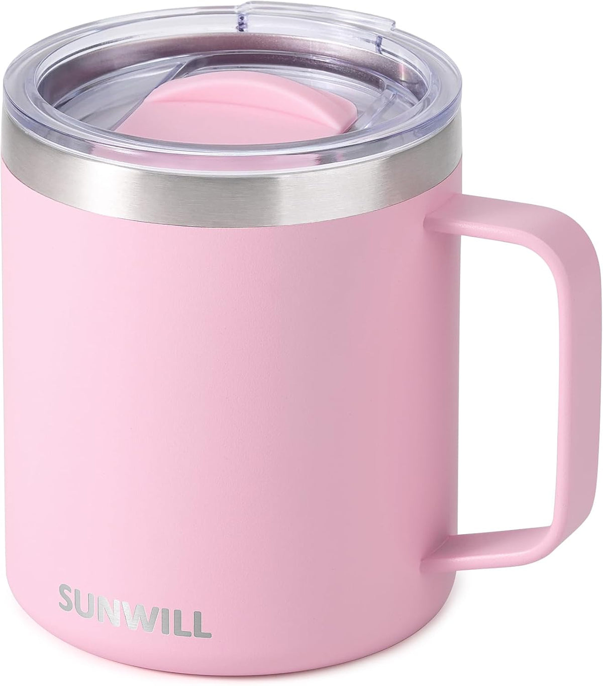 Insulated Coffee Mug with Lid, Travel Tumbler with Handle, 14 oz Stainless Steel Cup for Camping, Office, Home, Powder Coated Yellow