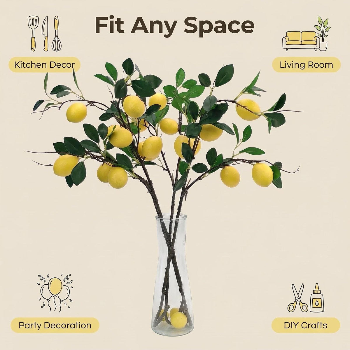 4 Pcs Artificial Lemon Tree Branches 30 Inch