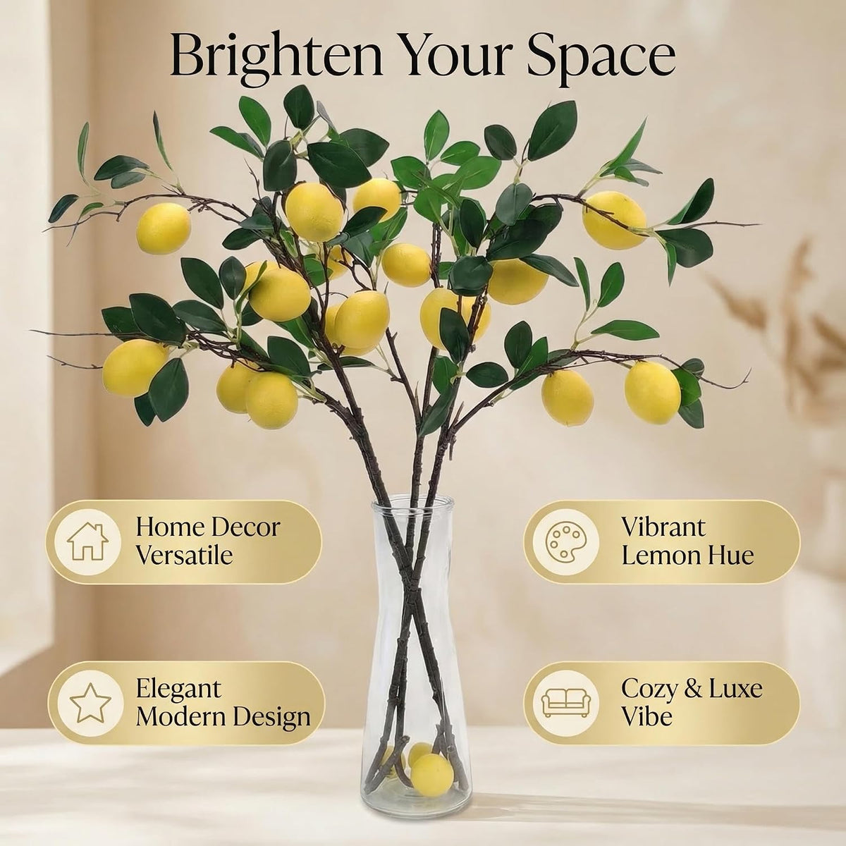 4 Pcs Artificial Lemon Tree Branches 30 Inch