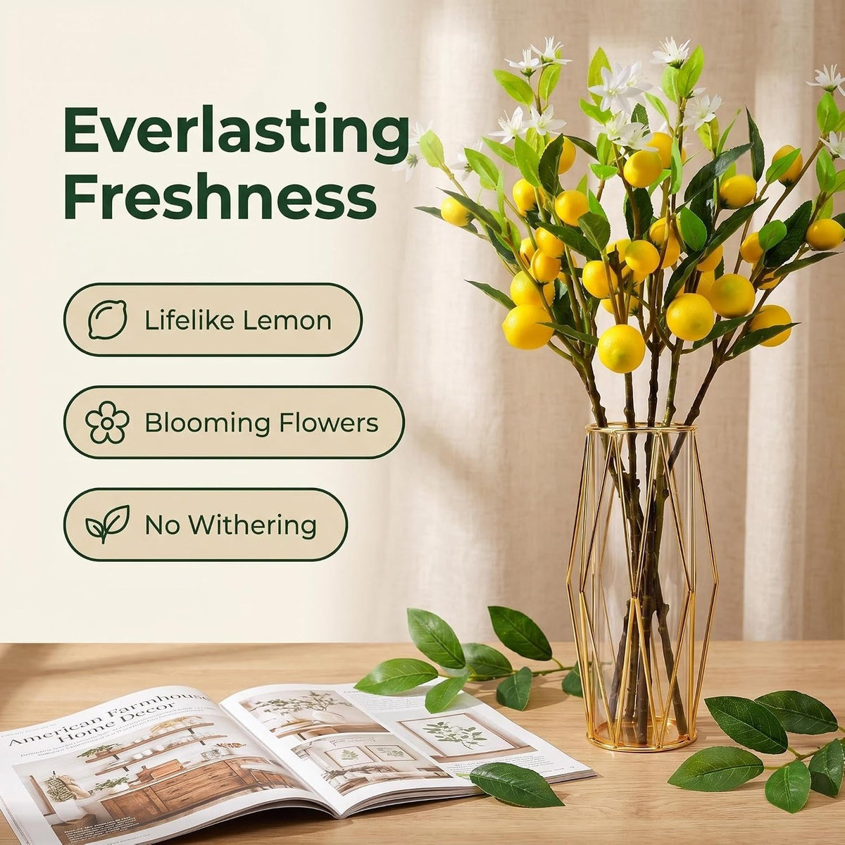 4 Pcs Artificial Lemon Tree Branches 30 Inch