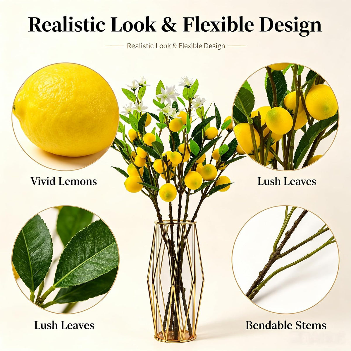 4 Pcs Artificial Lemon Tree Branches 30 Inch