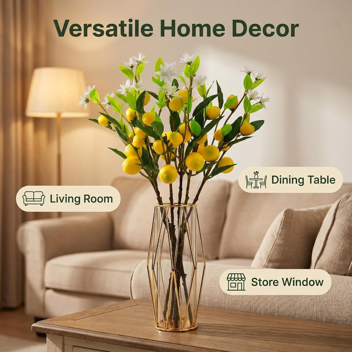 4 Pcs Artificial Lemon Tree Branches 30 Inch