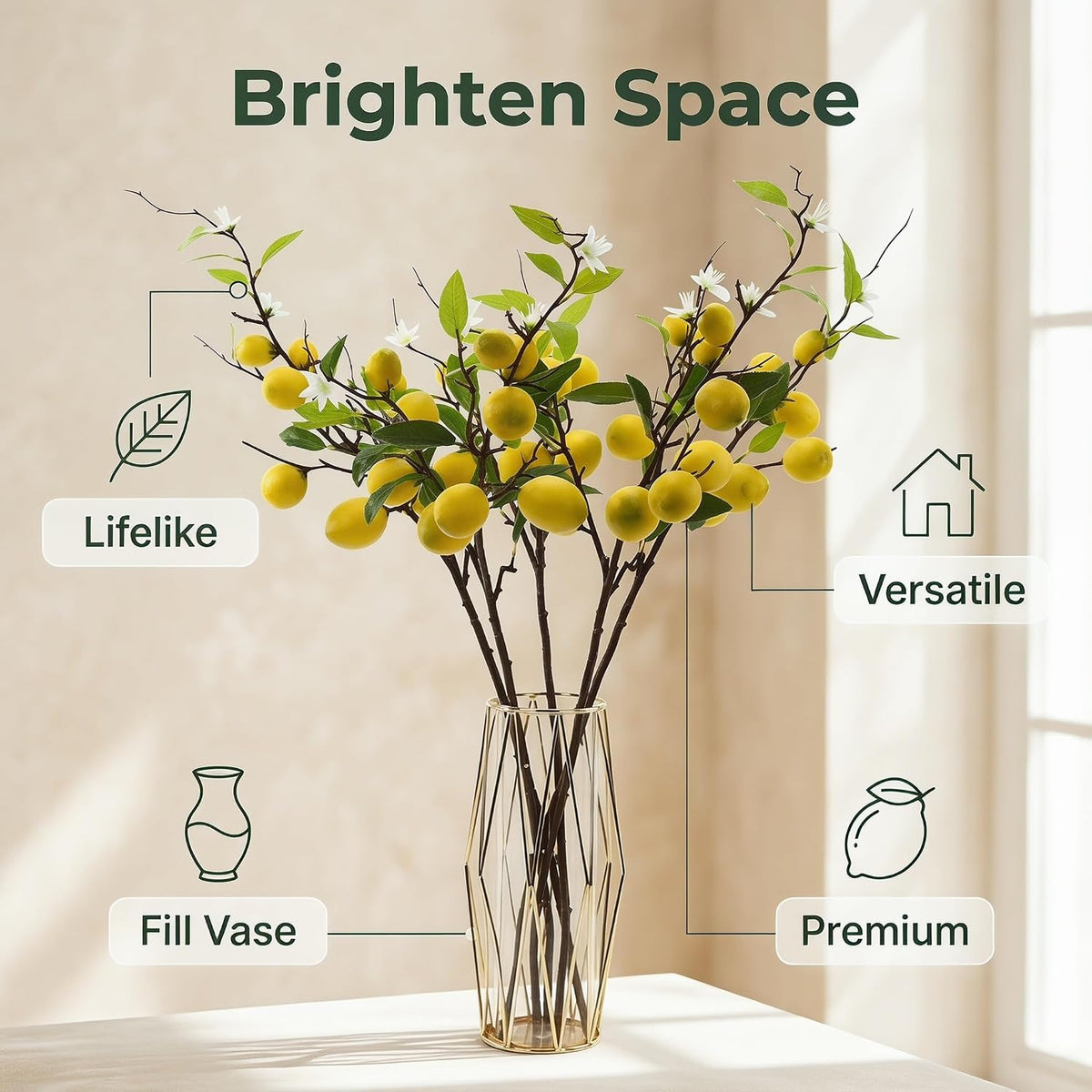 4 Pcs Artificial Lemon Tree Branches 30 Inch