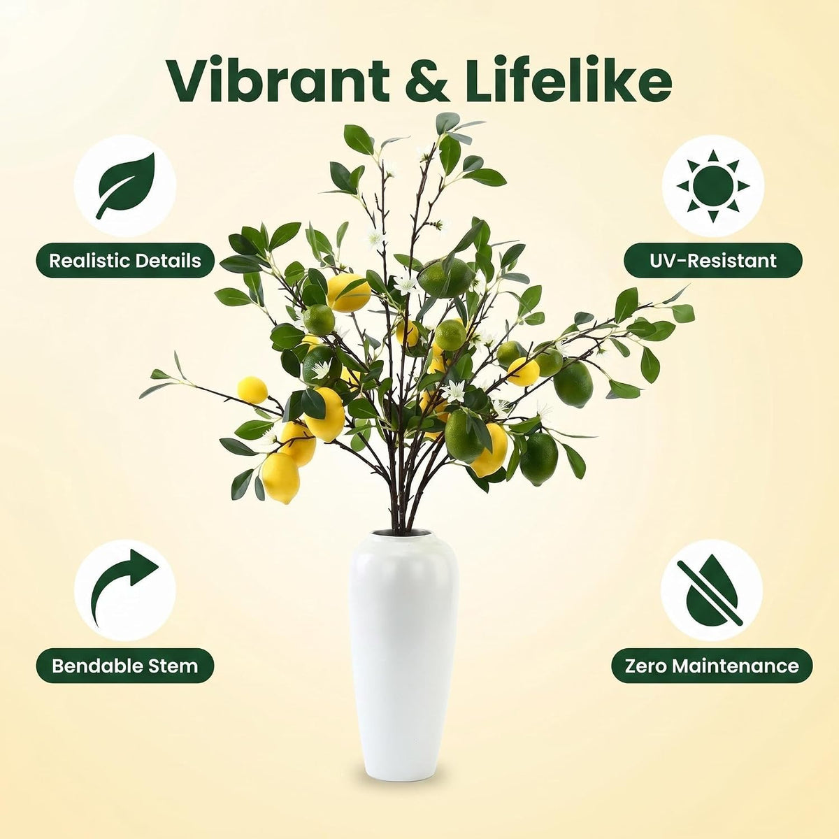 4 Pcs Artificial Lemon Tree Branches 30 Inch