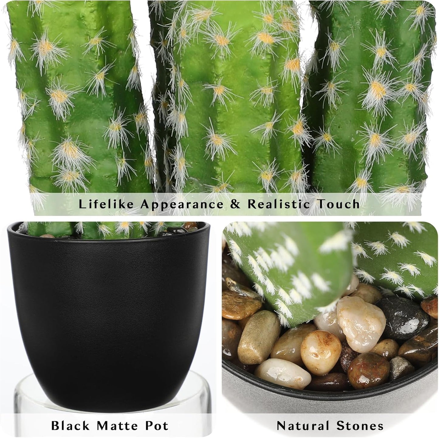 Artificial Cactus Plants 10.8" Small Faux Cactus Plants Indoor Fake Desert Cacti Succulents Plants Artificial Plant Indoor with Pot Cactus Decorations for Home Decor Office Desk Tabletop Shelf