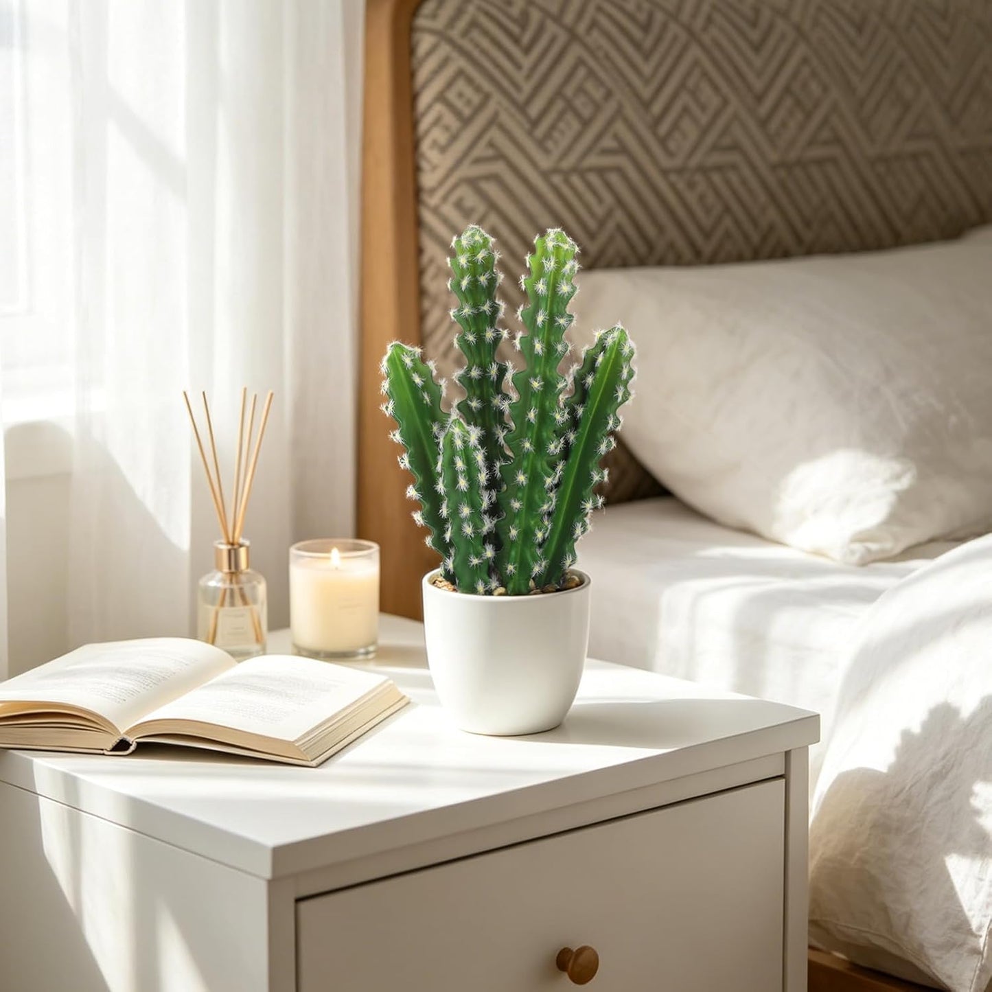 Artificial Cactus Plants 10.8" Small Faux Cactus Plants Indoor Fake Desert Cacti Succulents Plants Artificial Plant Indoor with Pot Cactus Decorations for Home Decor Office Desk Tabletop Shelf