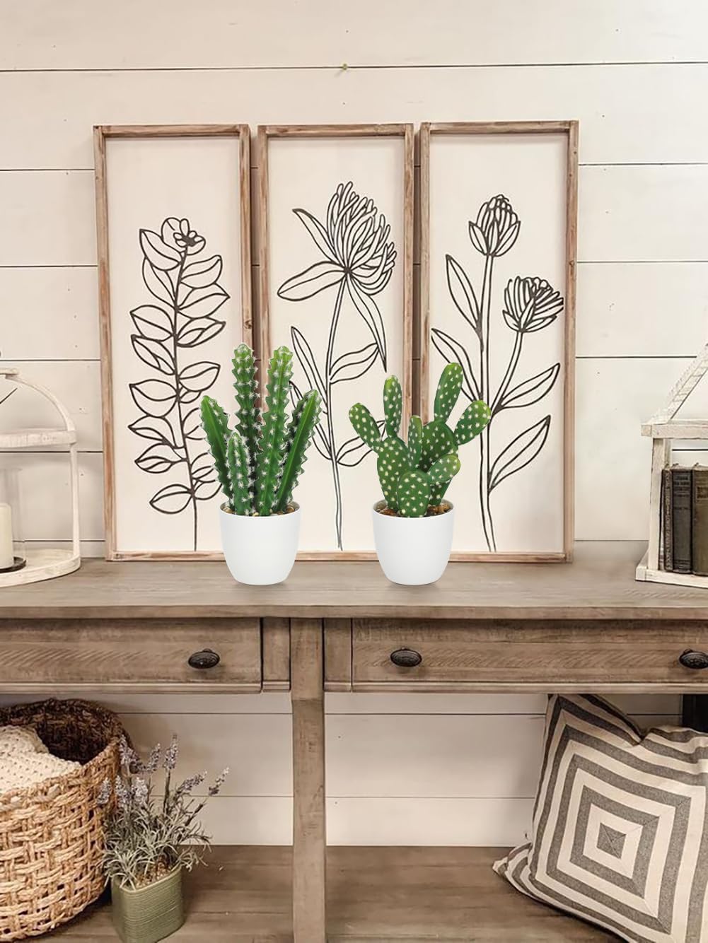 Artificial Cactus Plants 10.8" Small Faux Cactus Plants Indoor Fake Desert Cacti Succulents Plants Artificial Plant Indoor with Pot Cactus Decorations for Home Decor Office Desk Tabletop Shelf