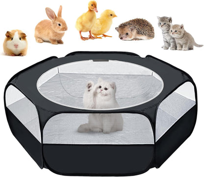 Small Animal Playpen, Waterproof Foldable Pet Playpen, Black | Anti-Escape Exercise Pet Tent, Bite Resistant Breathable Mesh, Leakproof Base, Easy Fold Storage, Indoor Outdoor For Pets