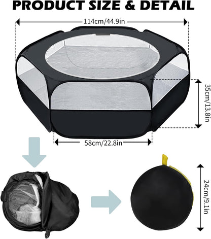 Small Animal Playpen, Waterproof Foldable Pet Playpen, Black | Anti-Escape Exercise Pet Tent, Bite Resistant Breathable Mesh, Leakproof Base, Easy Fold Storage, Indoor Outdoor For Pets