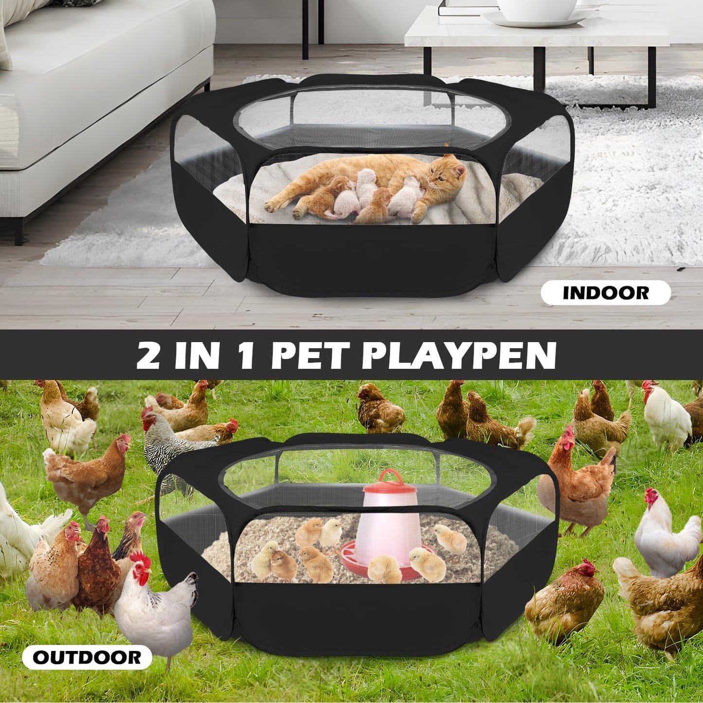 Small Animal Playpen, Waterproof Foldable Pet Playpen, Black | Anti-Escape Exercise Pet Tent, Bite Resistant Breathable Mesh, Leakproof Base, Easy Fold Storage, Indoor Outdoor For Pets