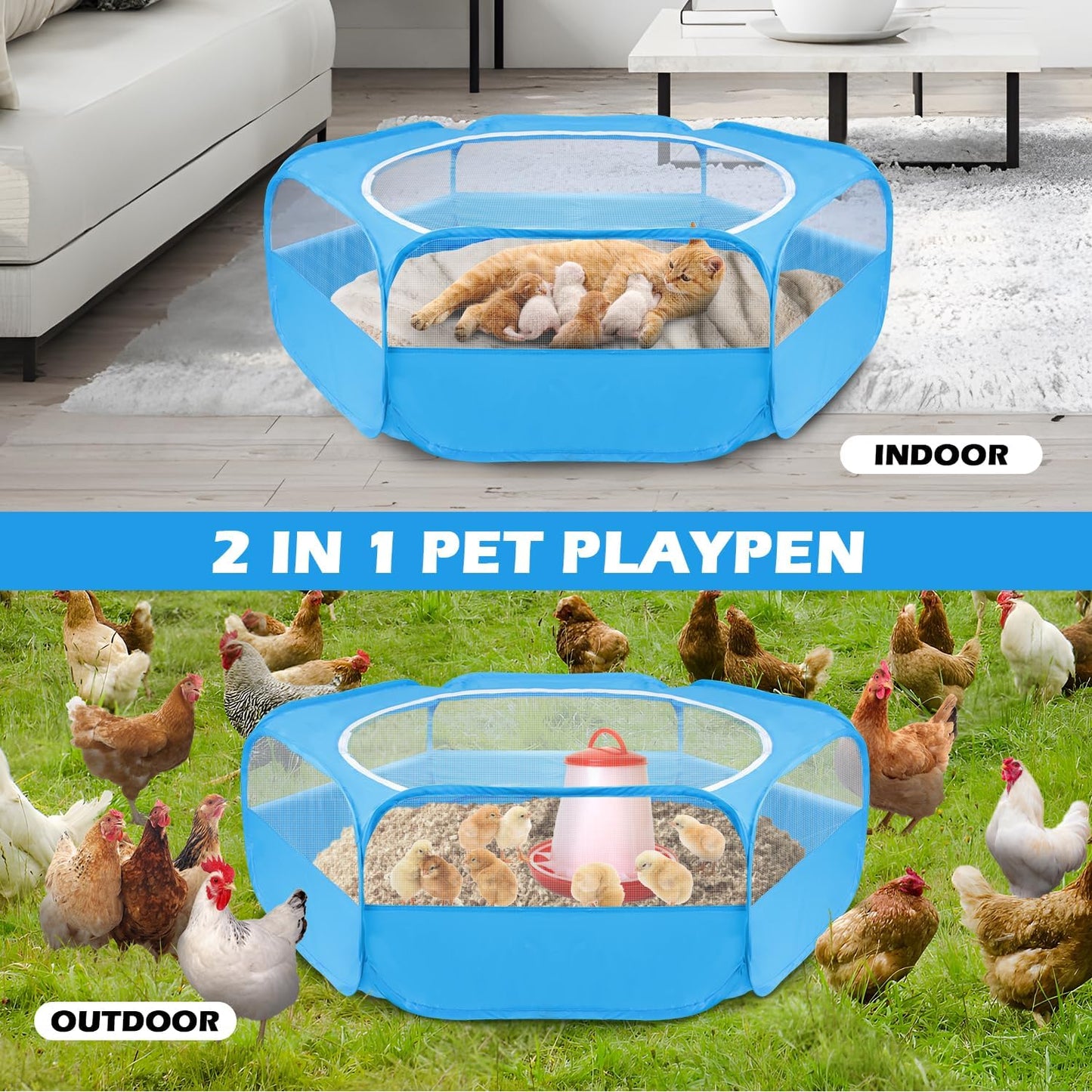 Small Animal Playpen, Waterproof Foldable Pet Playpen, Black | Anti-Escape Exercise Pet Tent, Bite Resistant Breathable Mesh, Leakproof Base, Easy Fold Storage, Indoor Outdoor For Pets