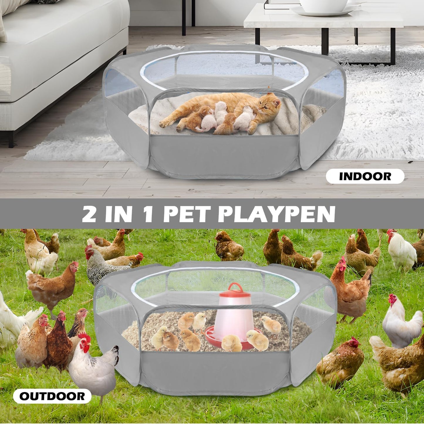 Small Animal Playpen, Waterproof Foldable Pet Playpen, Black | Anti-Escape Exercise Pet Tent, Bite Resistant Breathable Mesh, Leakproof Base, Easy Fold Storage, Indoor Outdoor For Pets