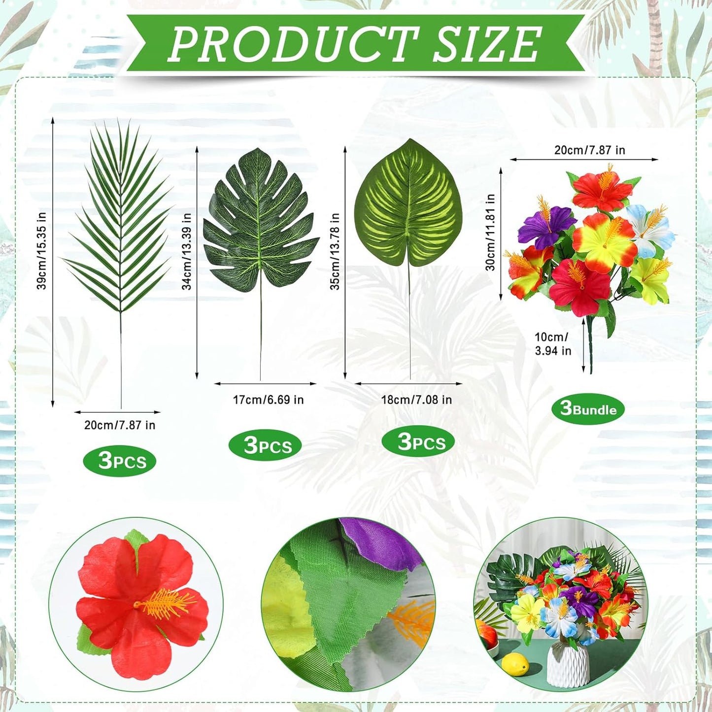 12 Pcs Hawaiian Flower Centerpieces for Tables Artificial Palm Leaves Fake Hibiscus Flowers Tropical Party Decorations Supplies for Luau Safari Jungle Beach BBQ Theme Party Birthday Table Decor