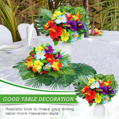 12 Pcs Hawaiian Flower Centerpieces for Tables Artificial Palm Leaves Fake Hibiscus Flowers Tropical Party Decorations Supplies for Luau Safari Jungle Beach BBQ Theme Party Birthday Table Decor