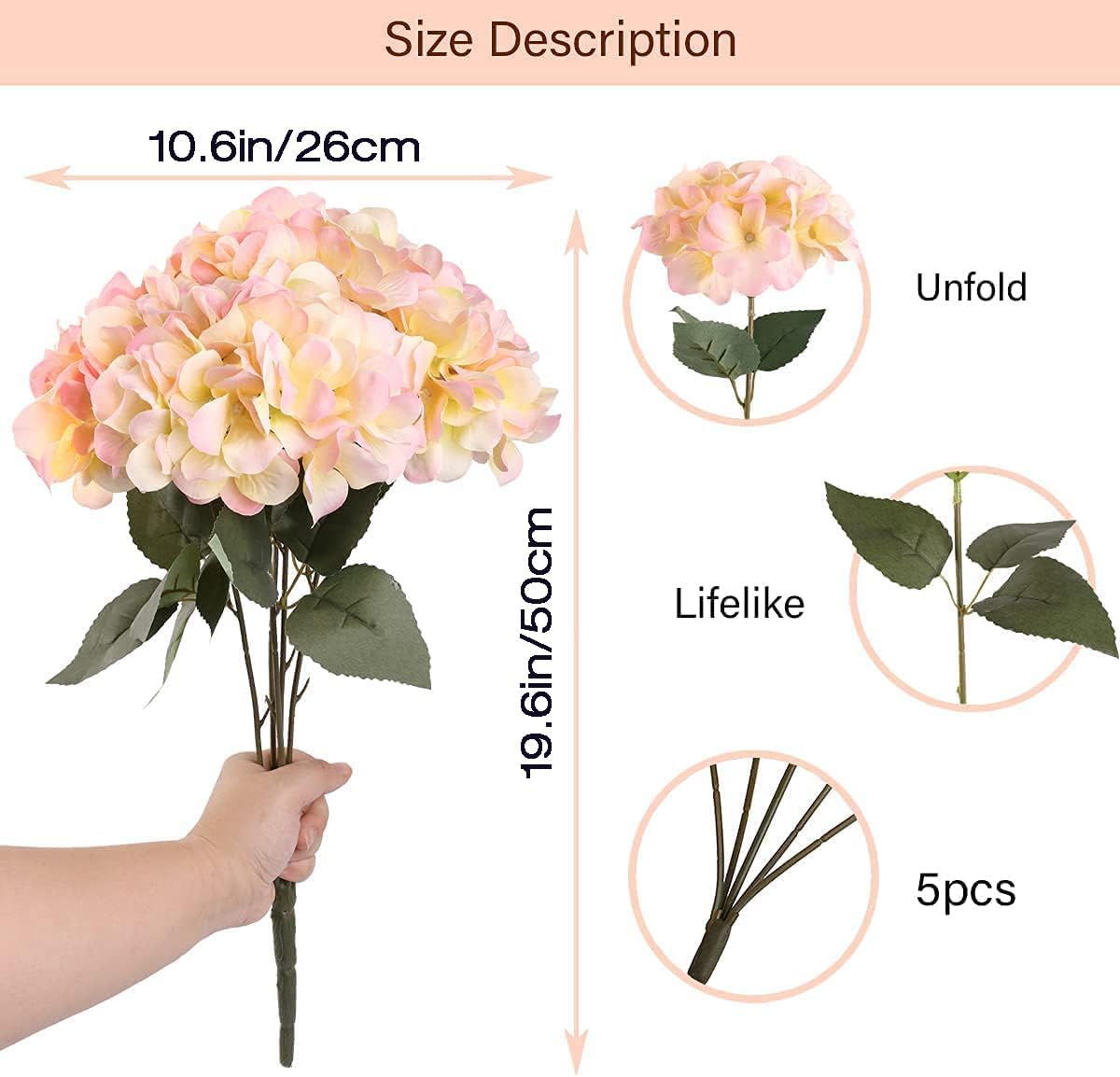 2Bouquets Artificial Fake Flowers Silk Hydrangea Arrangements Wedding Bouquets Decorations Plastic Floral Home Kitchen Garden Party Festival Bar DIY (Navy Blue)