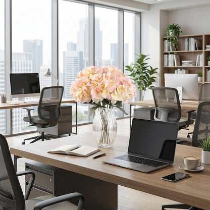 2Bouquets Artificial Fake Flowers Silk Hydrangea Arrangements Wedding Bouquets Decorations Plastic Floral Home Kitchen Garden Party Festival Bar DIY (Navy Blue)