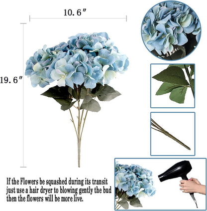 2Bouquets Artificial Fake Flowers Silk Hydrangea Arrangements Wedding Bouquets Decorations Plastic Floral Home Kitchen Garden Party Festival Bar DIY (Navy Blue)