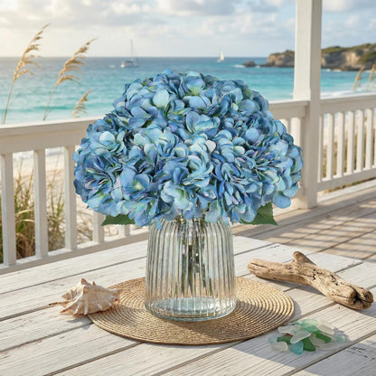 2Bouquets Artificial Fake Flowers Silk Hydrangea Arrangements Wedding Bouquets Decorations Plastic Floral Home Kitchen Garden Party Festival Bar DIY (Navy Blue)