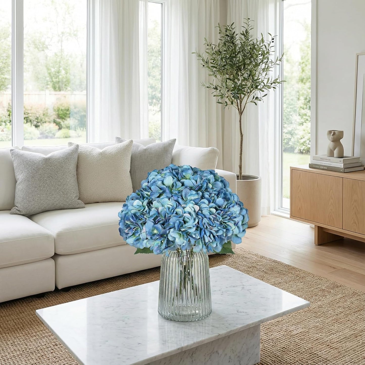 2Bouquets Artificial Fake Flowers Silk Hydrangea Arrangements Wedding Bouquets Decorations Plastic Floral Home Kitchen Garden Party Festival Bar DIY (Navy Blue)